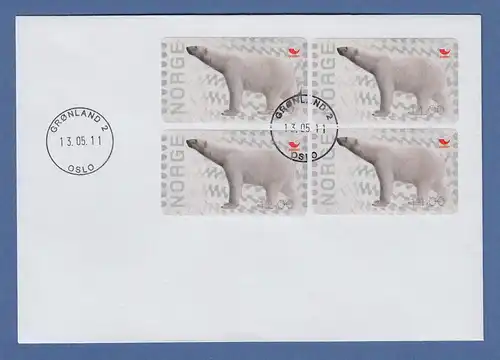 Norwegen 2008 ATM Eisbär Mi.-Nr. 13e Satz 9,00-11,00-12,00-14,00 gest. auf Cover