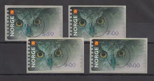 Norwegen 2002 Eule Sonderdruck ähnlich ATM Satz 4 Werte Mi.-Nr. 5 So 1-4 gest.
