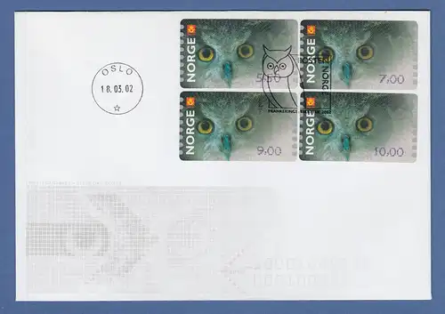 Norwegen 2002 Eule Sonderdruck ähnlich ATM Satz 4 Werte Mi.-Nr. 5 So 1-4 FDC 