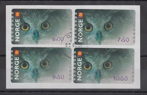 Norwegen 2004 Eule Sonderdruck ähnlich ATM Satz 4 Werte Mi.-Nr. 5 So 5-8 gest. 