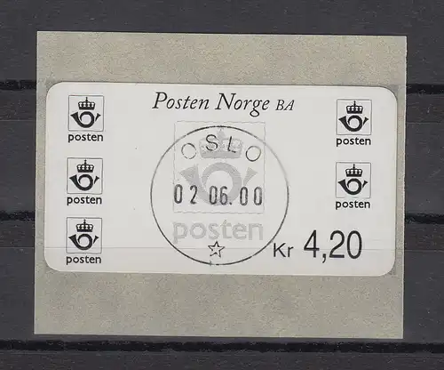 Norwegen 2000 Postemblem Sonderdruck Wert 4,20 Mi.-Nr. 4 So 5 mit ET-O 
