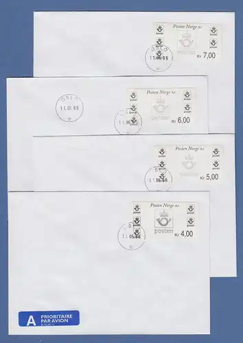 Norwegen 1999 Postemblem Sonderdruck Satz 4 Werte Mi.-Nr. 4 So 1-4 auf 4 FDC