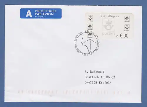 Norwegen 1999 Postemblem Sonderdruck Wert 6,00 Mi.-Nr. 4 So 3 FDC Sonder-O EXPO