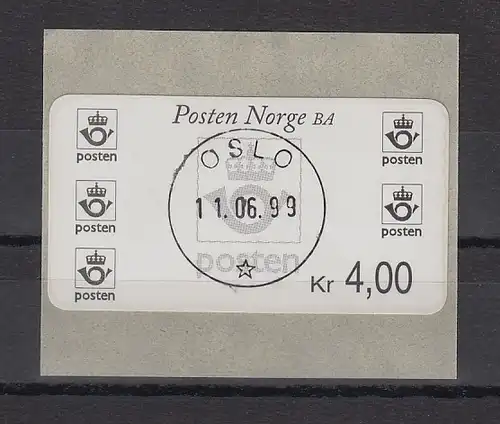 Norwegen 2001 Postemblem Sonderdruck Wert 4,00 Mi.-Nr. 4 So 1 mit ET-O