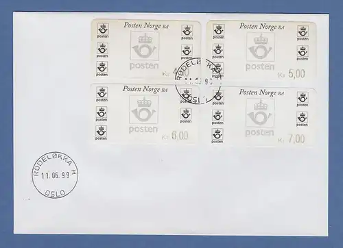 Norwegen 1999 ATM Postemblem Porto-Satz 4,00-5,00-6,00-7,00 auf FDC O RODELOKKA