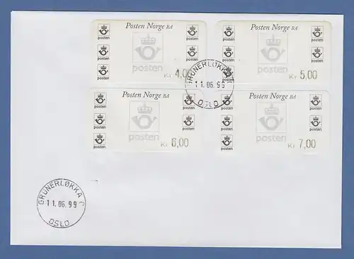 Norwegen 1999 ATM Postemblem Porto-Satz 4,00-5,00-6,00-7,00 auf FDC GRÜNERLOKKA