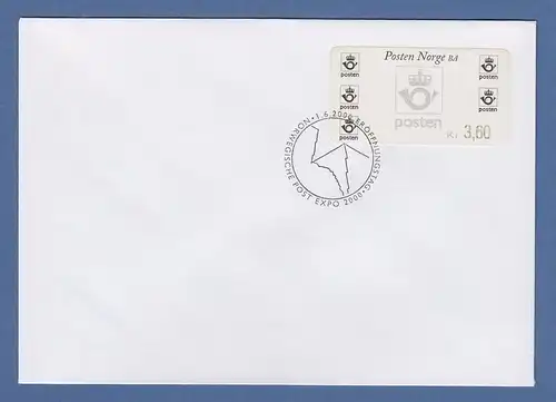 Norwegen 1999 ATM Postemblem Wert 3,60 mit Sonder-O Messe EXPO 2000 blanco-Brief