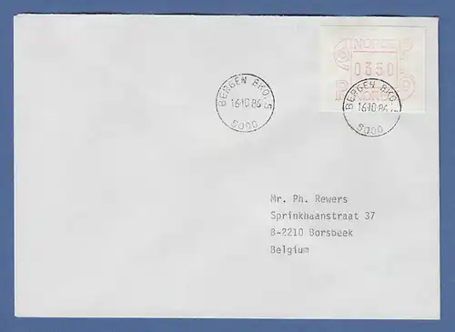 Norwegen 1986 FRAMA-ATM Mi.-Nr. 3.2b Wert 0350 auf FDC BERGEN 16.10.86 -> D