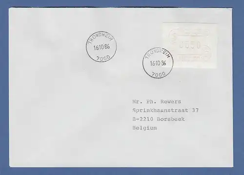 Norwegen 1986 FRAMA-ATM Mi.-Nr. 3.2b Wert 0350 auf FDC TRONDHEIM 16.10.86 -> D