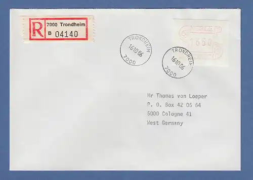 Norwegen 1986 FRAMA-ATM Mi.-Nr. 3.2b Wert 1350 auf R-FDC TRONDHEIM 16.10.86 -> D