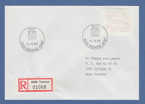Norwegen 1986 FRAMA-ATM Mi.-Nr. 3.2b Wert 1350 auf R-FDC TROMSOE 16.10.86 -> D