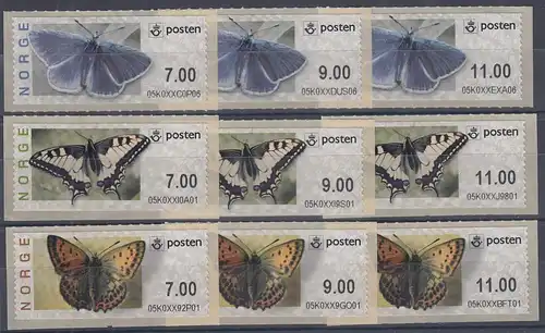 Norwegen 2007 ATM Schmetterlinge altes Logo Mi-Nr 7-9 je Satz 7.00-9.00-11.00 **