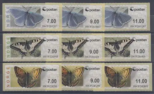 Norwegen 2008 ATM Schmetterlinge neues Logo Mi-Nr 10-12 Satz 7.00-9.00-11.00 **