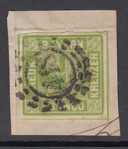 Bayern Quadratausgabe 9Kr. grün Mi.-Nr. 5 mit OMR 418 Regensburg