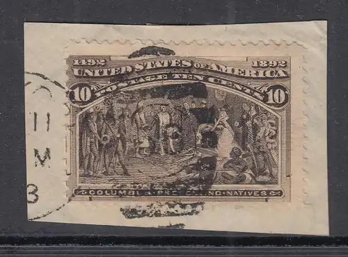 USA 1892 Kolumbus 10 Cent Mi.-Nr. 80 sauber gest. auf Briefstück