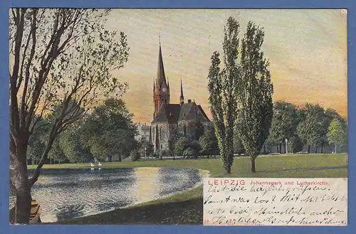 AK Leipzig Johannapark und Lutherkirche gelaufen 1906