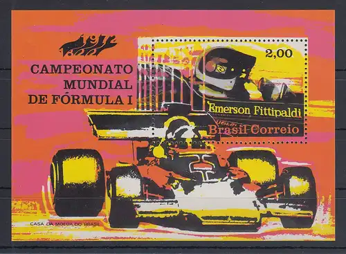 Brasilien 1972 Blockausgabe Formel I Weltmeister Emerson Fittipaldi Block 31 **