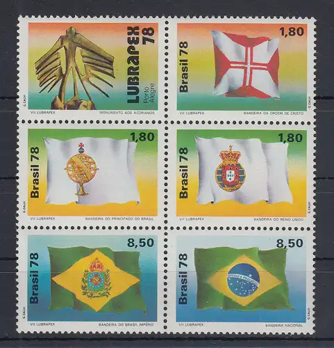 Brasilien 1978 LUBRAPEX '78 Flaggen Mi.-Nr. 1671-1675 6er-Block **