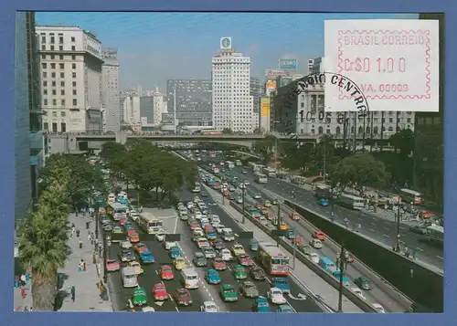 Brasilien FRAMA-Automatenmarke VA.00009 auf Postkarte Vale do Anhangabaú SP 1981