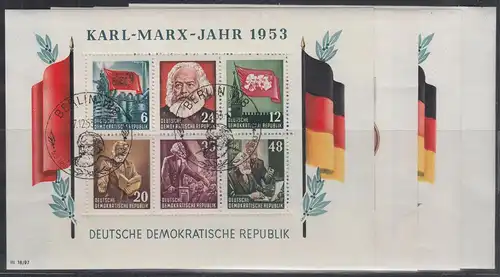 DDR 1953 alle 4 Karl-Marx-Blocks sauber gest. mit Sonder-O einwandfreie Qualität