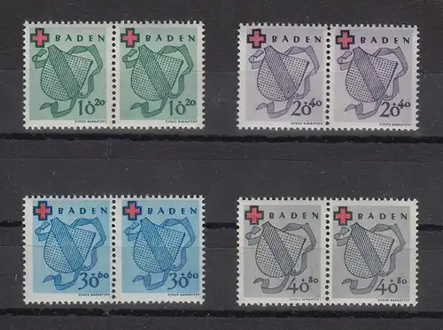 Französische Zone Baden Rotes Kreuz Mi-Nr. 42-45A ** in waager. Paaren