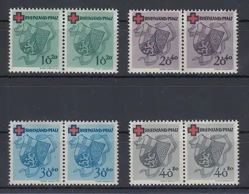 Französische Zone Rheinland-Pfalz Rotes Kreuz Mi-Nr. 42-45A ** in waager. Paaren