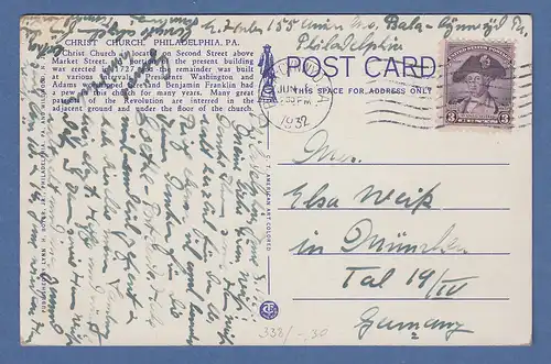 USA 1932 Postkarte Christ Church Philadelphia gelaufen nach München 