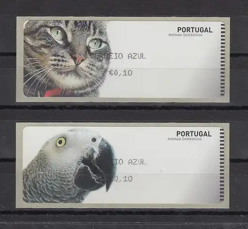 Portugal 2005 ATM Katze und Papagei je CORREIO AZUL 0,10 Mi-Nr. 52.2 und 53.2