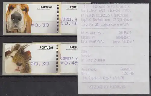 Portugal 2005 ATM Haustiere Amiel Mi-Nr. 50.2 und 51.2 Set 4 ATM Z1 und Z2 **