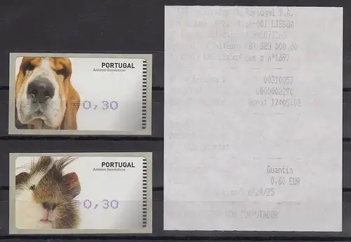 Portugal 2005 ATM Haustiere Amiel Mi-Nr. 50.2 und 51.2 Z1 je Wert 0,30 ** mit AQ