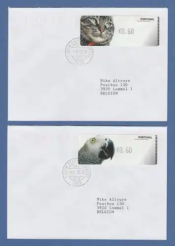 Portugal 2005 ATM Haustiere Mi-Nr. 52.1 / 53.1 je Wert 0,60 auf Brief -> Belgien