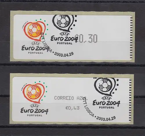 Portugal 2003 ATM Fußball EM Euro 2004 Mi-Nr. 43.1e und 43.2e  mit ET-O