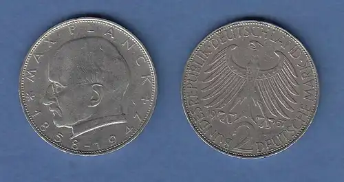 Bundesrepublik Kursmünze 2 Mark Max Planck 1957 J