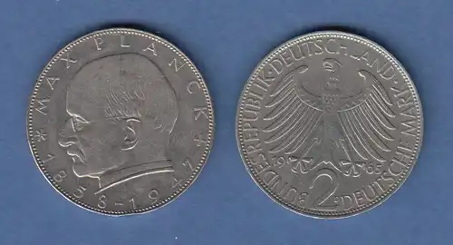 Bundesrepublik Kursmünze 2 Mark Max Planck 1965 D