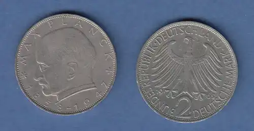 Bundesrepublik Kursmünze 2 Mark Max Planck 1965 F