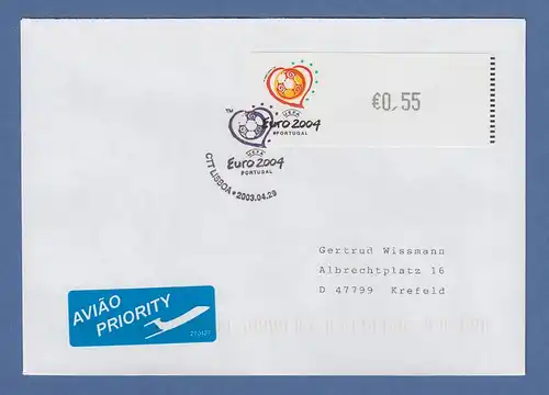 Portugal 2003 ATM Fußball EM Euro 2004 Mi-Nr. 43.1e Wert 0,55 auf FDC nach D