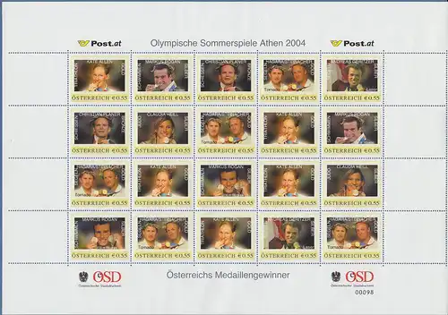 Österreich Olympia Medaillengewinner Athen 2004 kpl. Bogen 20 Werte ** 