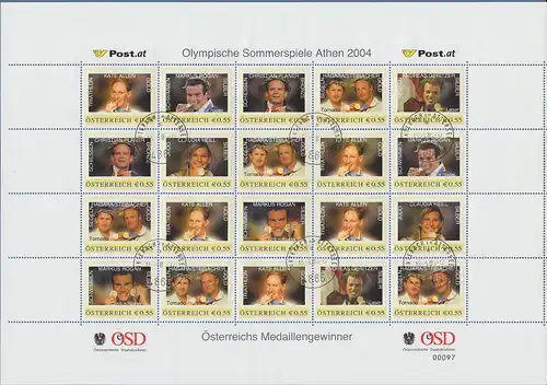 Österreich Olympia Medaillengewinner Athen 2004 kpl. Bogen 20 Werte gestempelt