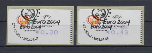 Portugal 2003 ATM Fußball EM Euro 2004 Mi-Nr. 42.2.2  Z1 und Z2 jeweils ET-O 