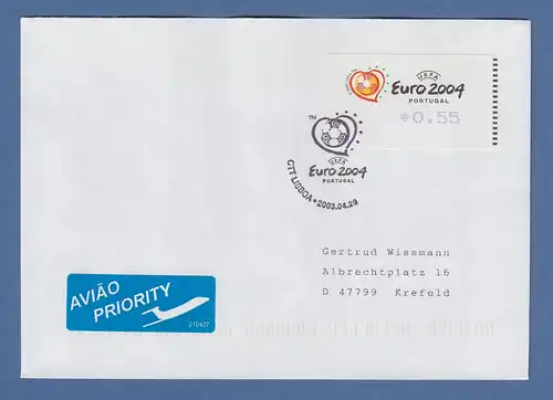 Portugal 2003 ATM Fußball EM Euro 2004 Mi-Nr. 42.2.2  Z1 Wert 0.55 auf gel. FDC