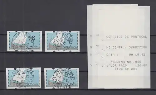 Portugal 1992 ATM Karavelle Mi-Nr. 5Z1 Satz 38-65-70-120 ET-O mit 4 Ersttags-AQ 
