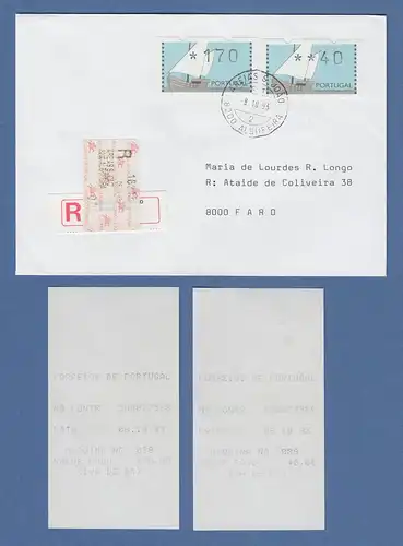 Portugal 1992 ATM Karavelle Mi-Nr. 5Z1 Wert 170 und 40 auf R-Brief, mit 2 AQ
