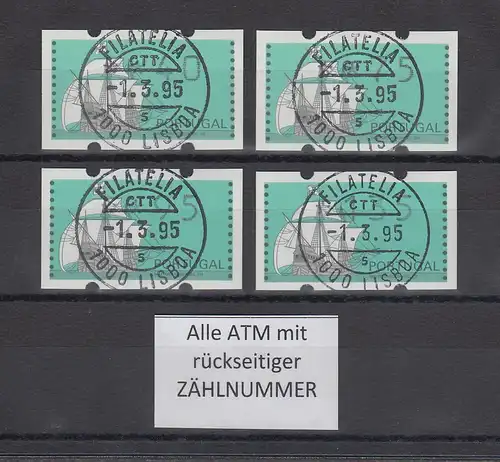Portugal 1993 ATM Nau Mi-Nr. 7Z1 Satz 40-75-95-135 mit ZN und Tarif-ET-O 1.3.95