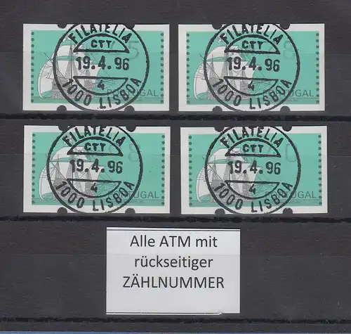 Portugal 1993 ATM Nau Mi-Nr. 7Z1 Satz 45-78-98-140 mit ZN und O 19.4.96