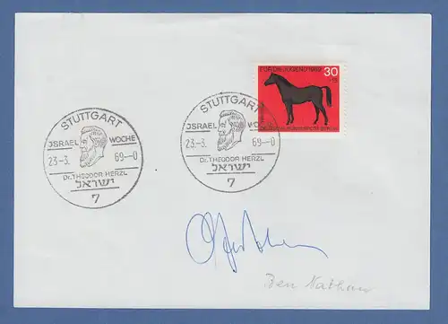 Israelischer Diplomat Ben-Natan original-Autogramm auf philatel. Vorlage 1969