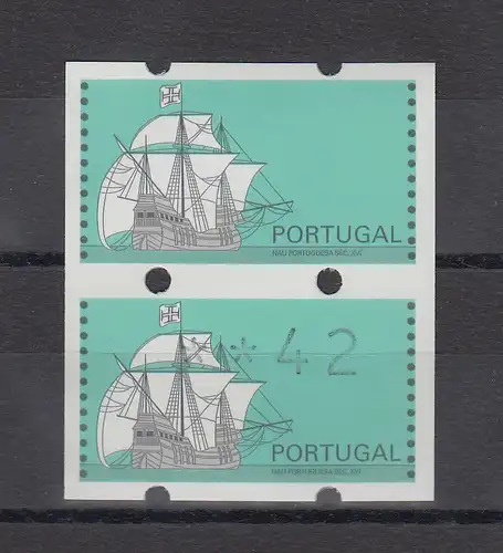 Portugal 1993 ATM Nau Mi-Nr. 7 Paar zusammenhängend Leerfeld und ATM Wert 42 ** 