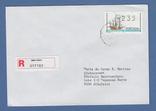 Portugal 1995 ATM Galeone Mi.-Nr.10Z1 Wert 235 auf Inlands-R-Brief, O Faro