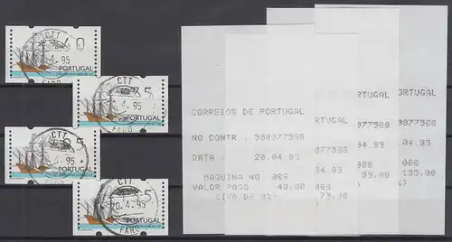 Portugal 1995 ATM Galeone Mi-Nr.10Z1 Satz 40-75-95-135 mit ET-O + ET-Quittungen