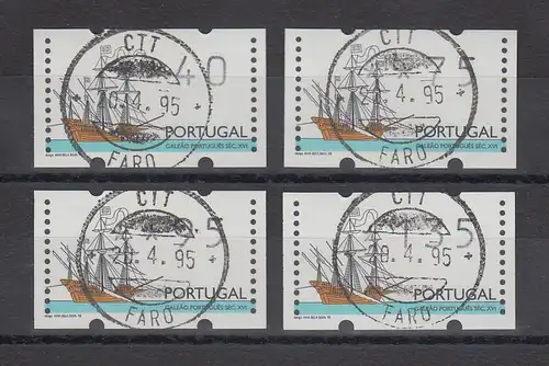 Portugal 1995 ATM Galeone Mi-Nr.10 Satz 40-75-95-135 mit ET-Tages-O FARO