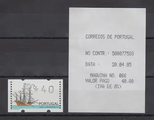 Portugal 1995 ATM Galeone Mi-Nr.10 Wert 40 ** mit ET-AQ 